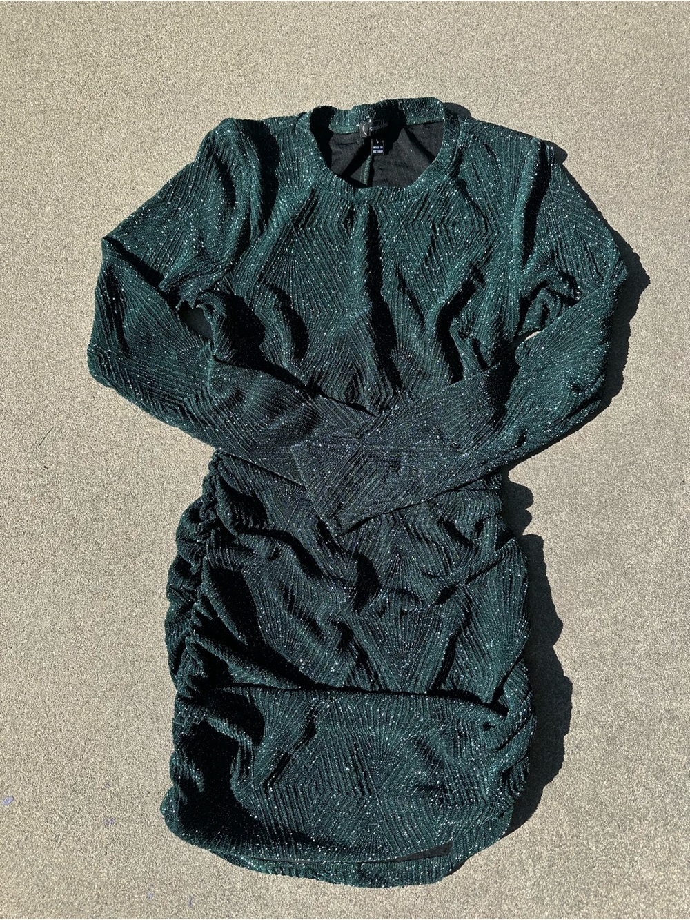 Sparkly dark green ruched dress